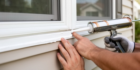 Нанесение герметика на шов окна